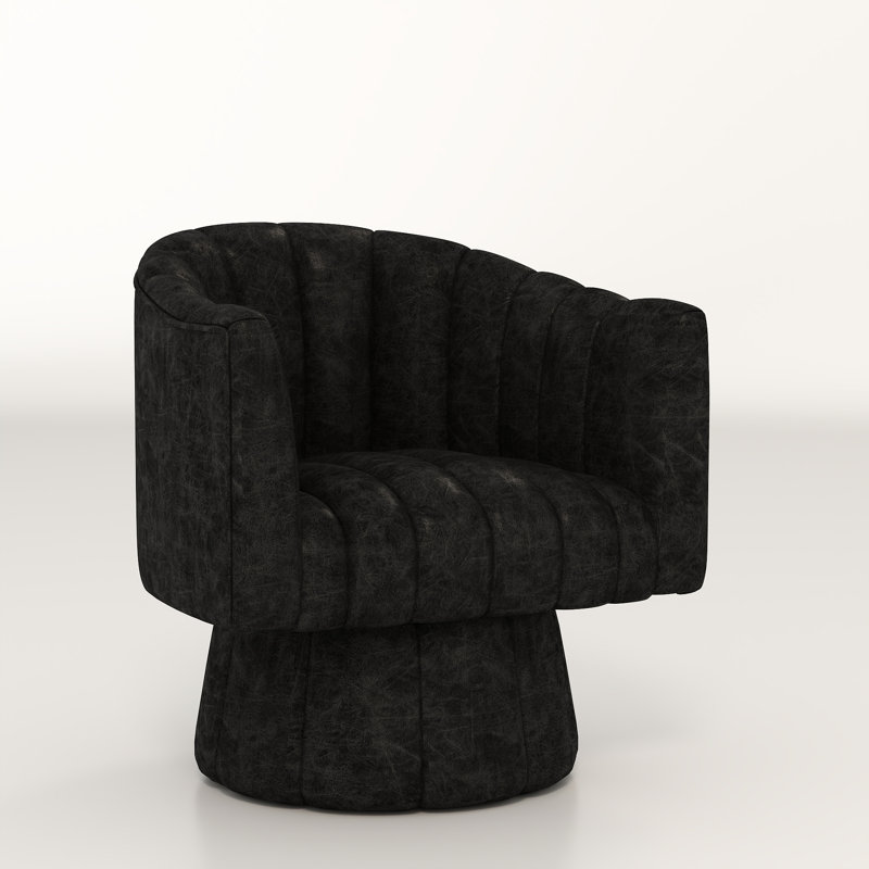 Murrow Upholstered Swivel Barrel Chair, Black Polyester