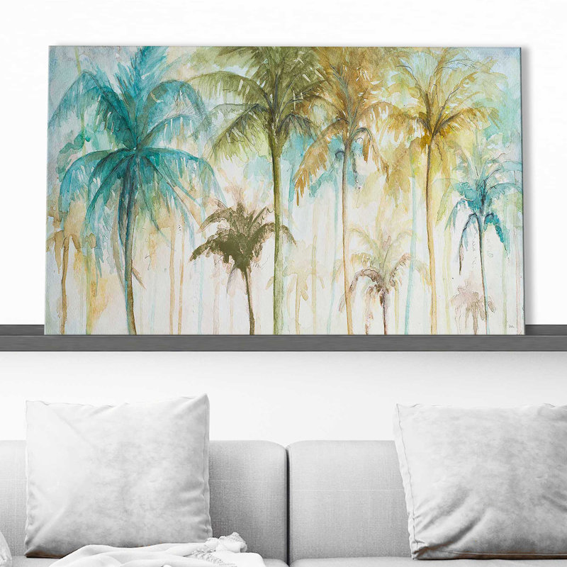 Watercolor Palms par Patricia Pinto - Peinture, H 24 po x l 40 po x P 1,5 po, Toile tendue