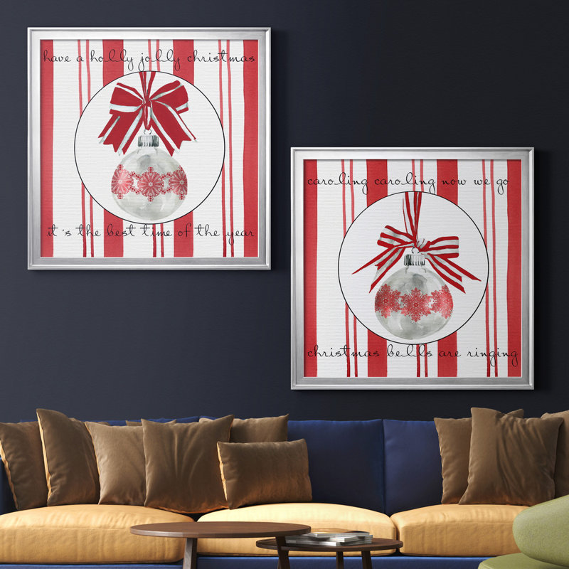 «Candy Cane Christmas I», ensemble de 2 reproductions d'art, Pas de tapis, Toile avec cadre argenté