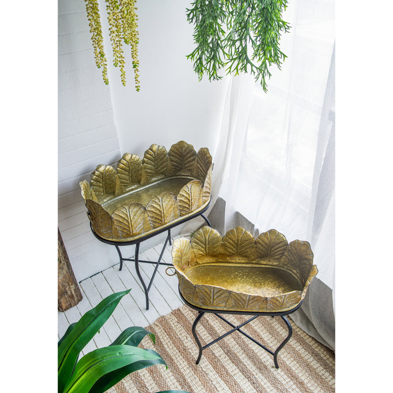 Ensemble de 2 pots à fleurs en métal avec pieds en fer