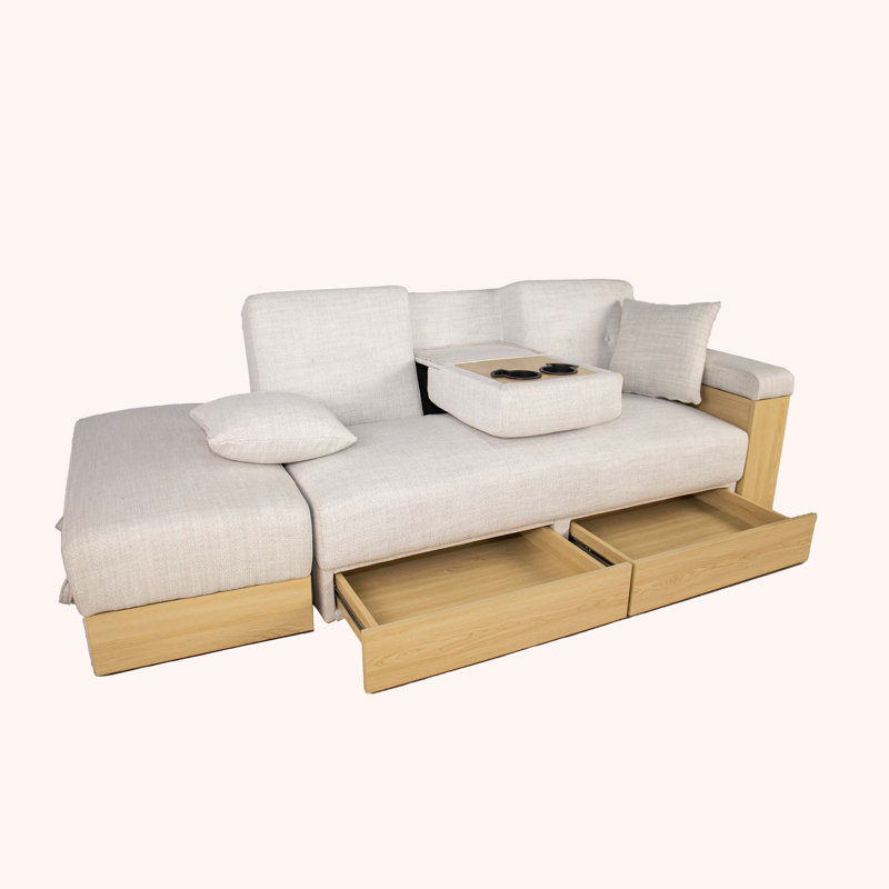 Canapé 82,3 po multifonctionnel avec boîte de rangement et tiroir, Lin gris pâle
