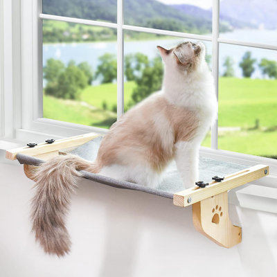 Perchoir en bois pour chat avec cadre en métal robuste - Siège hamac réglable pour grands chats, idéal pour le rebord de la fenêtre, le chevet, le tiroir et l'armoire - Facile à installer et à nettoyer