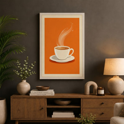 Steaming Coffee Cup Retro - Wrapped Canvas