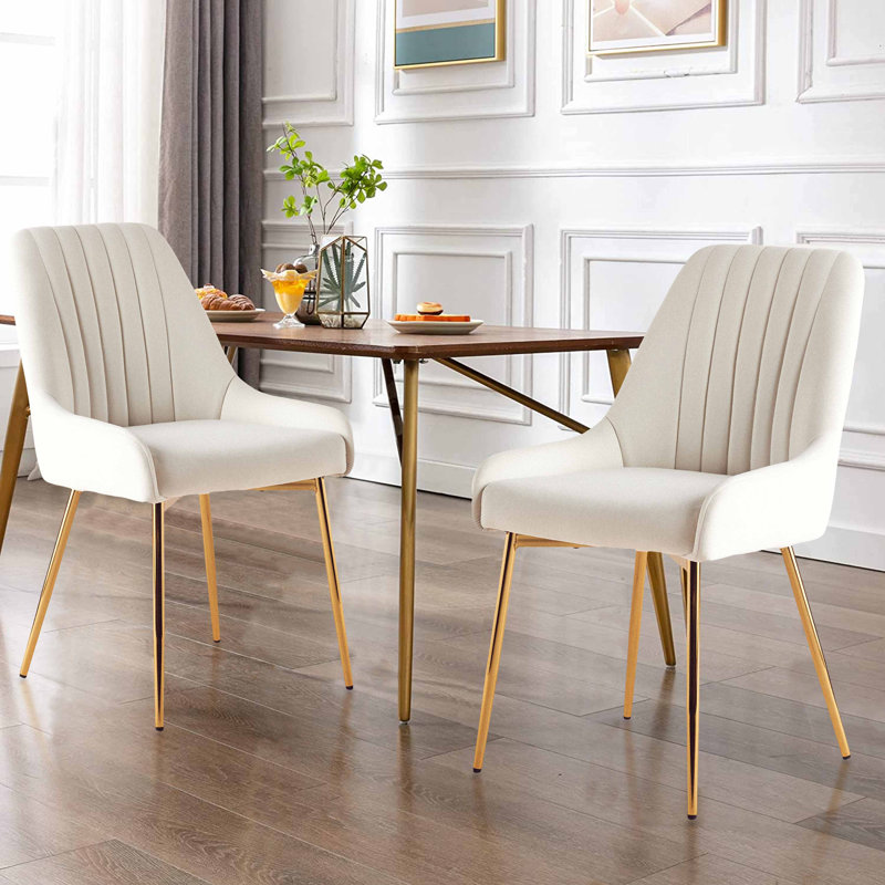 Kataleah Tufted Velvet Side Dining Chairs, White