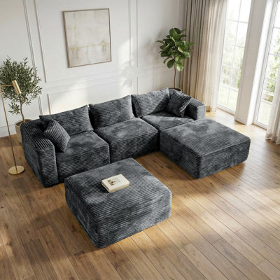 108" Sectional Gray Couches for Living Room Cloud Couch Sofa with L&U-Shape Upholstered Boneless Sofas Modern Modular Sectional Couch with Ottomans