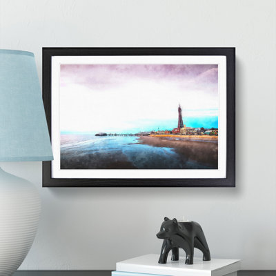 Blackpool Tower & Beach Painting - Single Picture Frame Print on MDF