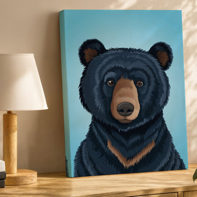 Canvas A Stylized Black Bear With A Prominent Rounded Face And Wall Art Large Expressive Dark Eyes Gazes Directly At The Viewer Its Canvas Wall Art