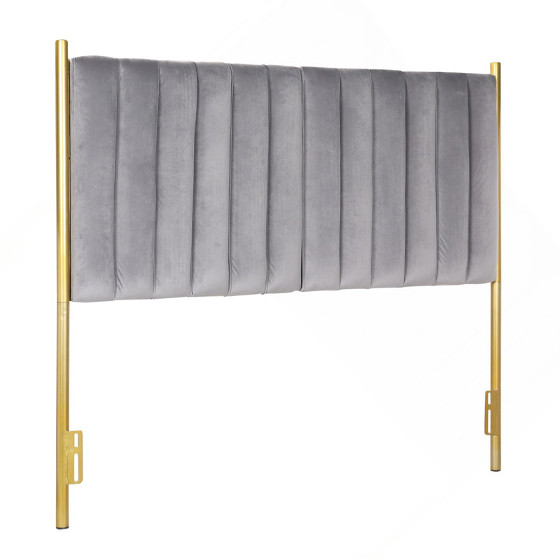 Tête de lit Chloe Contemporary / Glam en métal doré et velours gris par Lumisource, Grand lit