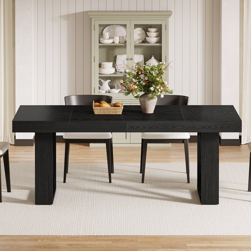 63'' Farmhouse Dining Table for 4–6, Rectangular Kitchen Table with Rustic Wood Finish, Black