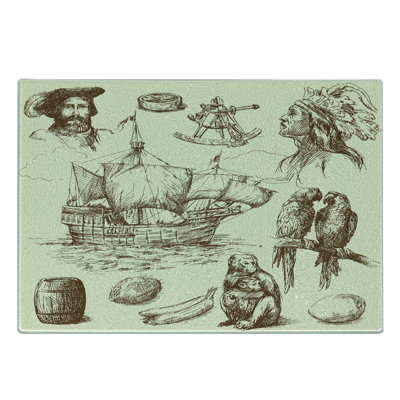 Ambesonne Nautical Tempered Glass Cutting Board Old Merchant Ship Pale Yellow Brown