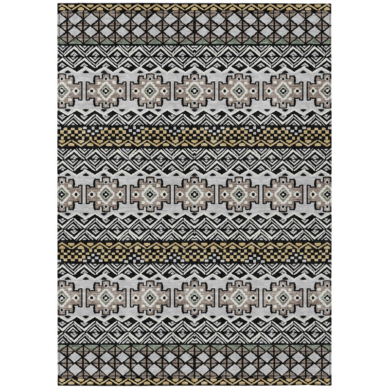Machine Washable Indoor/Outdoor Chantille ACN2760 Striped Rug, 10' x 14', Black