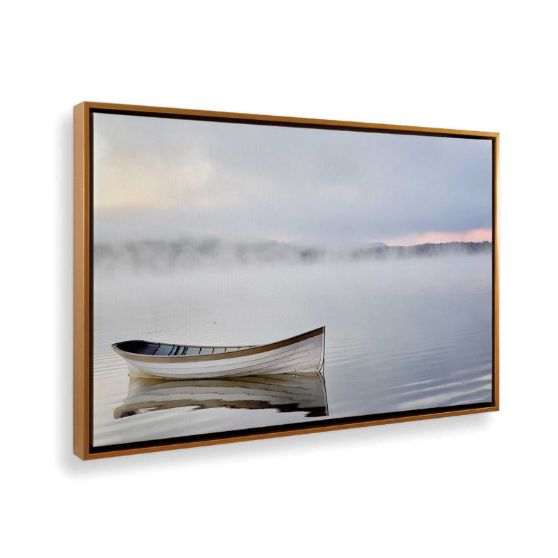 Bateau sur les eaux calmes, H 12,75 po x l 18,75 po x P 1,75 po, Cadre flottant or poli