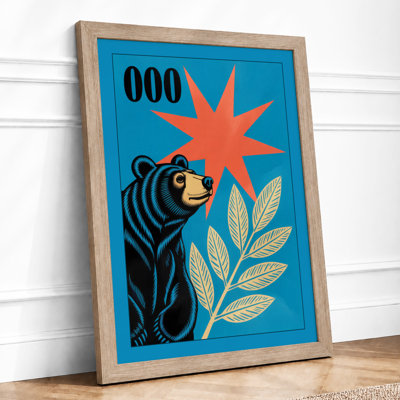 Playful Bear and Stars Modern - Framed Print