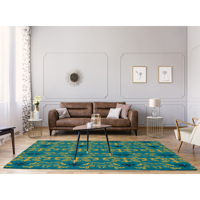 Tapis vert / jaune Damask, Rectangle 9 pi x 12 pi