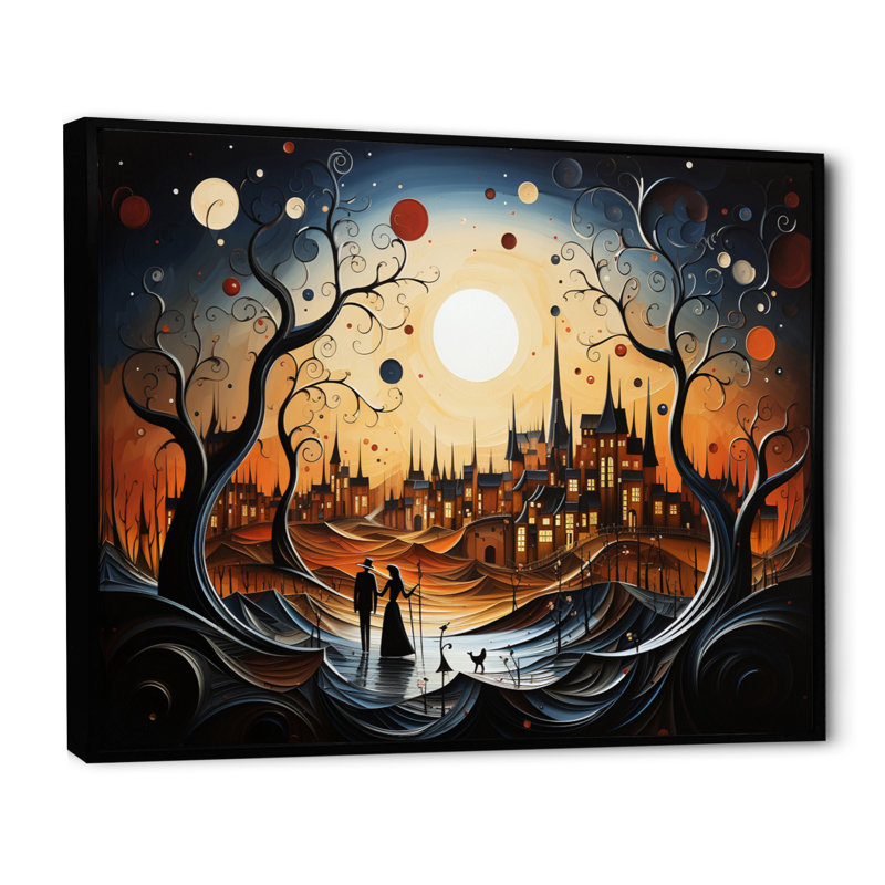 Abstrait, couple romantique, paysage, H 16 po x l 32 po, Cadre flottant noir