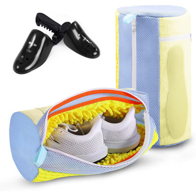 2 Pack XXL Microfiber Shoe Laundry Bags with Shoe Trees, Yellow, 15.35 x 7.5 Inches