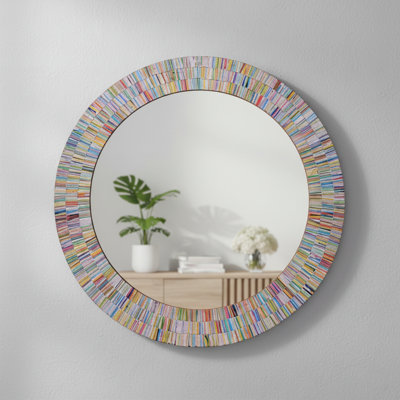 Tallarook Rainbow Glass Mosaic Wall Mirror, Decorative Wall Mirror, Multi Color Spectrum Wall Mountable, Framed Mirror