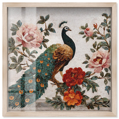 «Peacock and the Peony I», reproduction d'art avec boîte-cadre par Art Remedy
