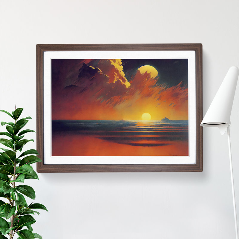 XH1022-4421X Gorgeous Sunset Seascape - Single Picture Frame Print, 46cm H x 64cm W x 2cm D, Walnut Framed
