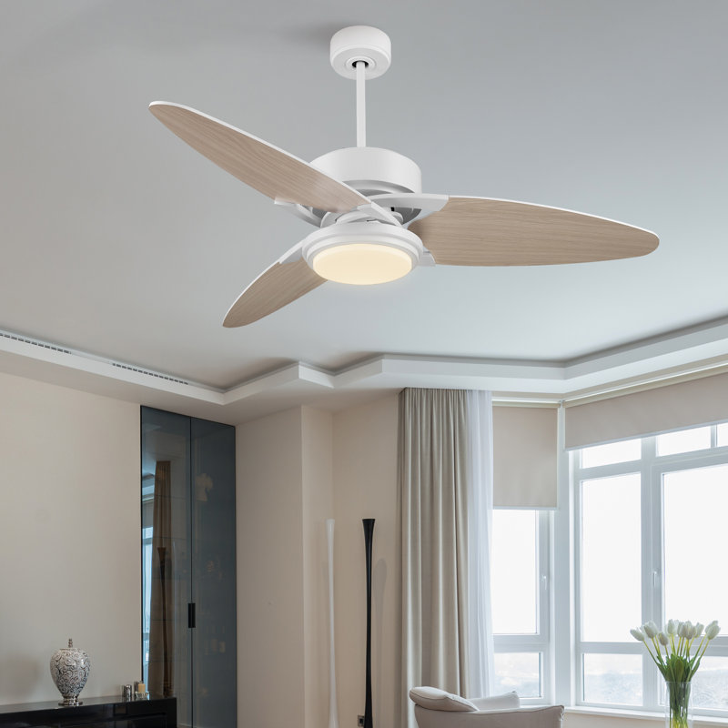 Ventilateur de plafond 52 po avec télécommande, ensemble d'éclairage inclus, Blanc