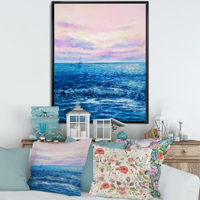 «Morning Light on the Ocean Waves II», peinture sur toile à cadre flottant