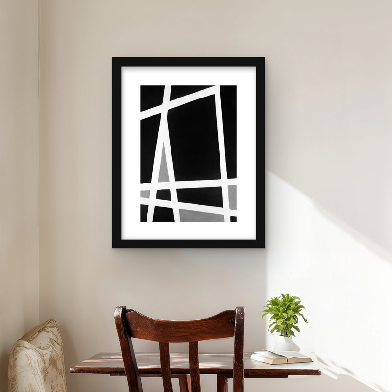«Black and White Abstract Shapes», reproduction encadrée monochrome