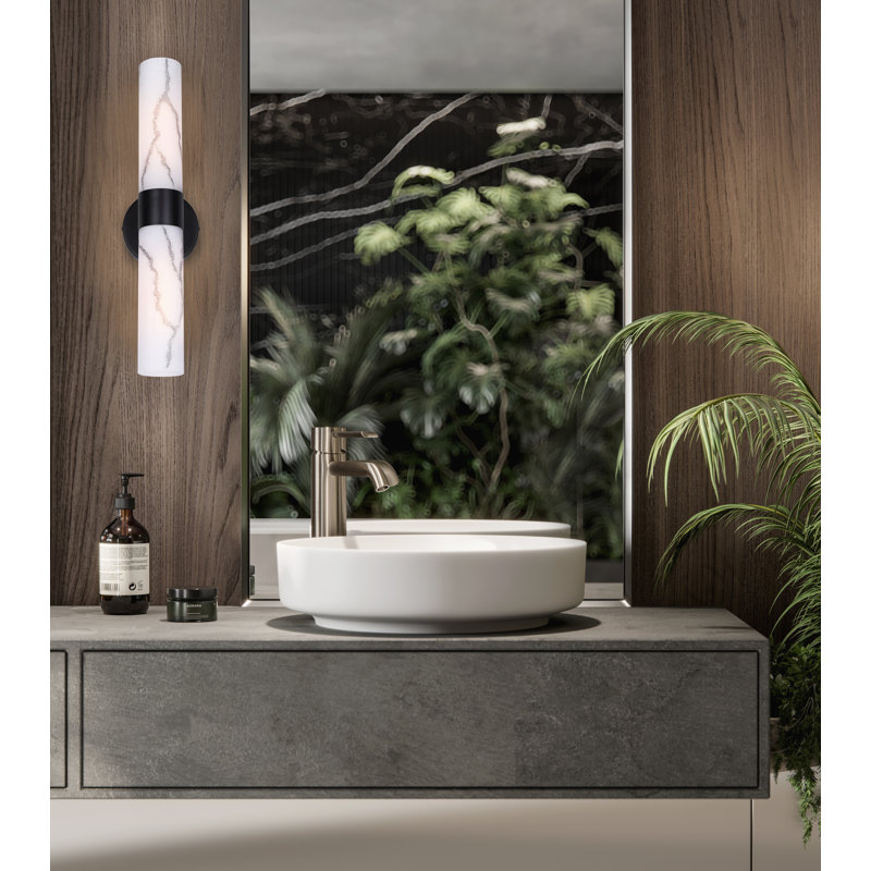 Lepomir 5.125 In. 2 Light Black Wall Light With Marbled Glass Shade