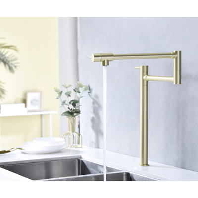 Extension Pot Filler Faucet - Corrosion Material, Double Handles, Produce Bubbles, Smooth Flow, Rust For Gold Color, Brass Control Water Flow Precisely