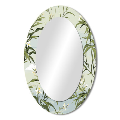 Tropical Zen Bamboo Pattern - Green Oval Wall Mirror Decor