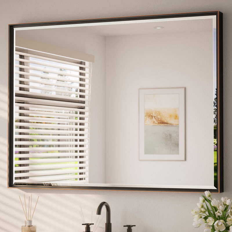 Miroir de salle de bain Areiona, Bronze frotté à l'huile, 36 po x 48 po