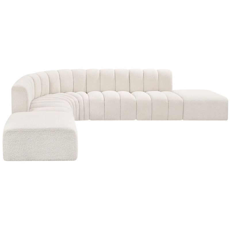 Hrefna Upholstered Curved Sectional with Ottoman Reversible, Cream Boucle Fabric