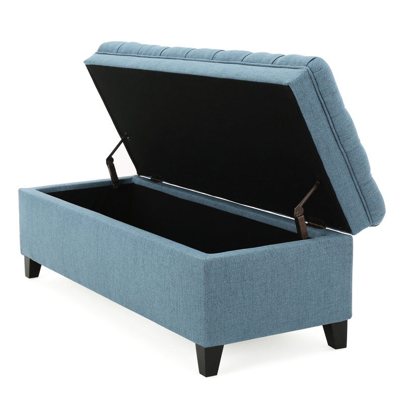 Blue Fabric Storage With Construction And Birch Legs - Living Room Piece Leg 51.27d X 20.97w 18.30h, Blue