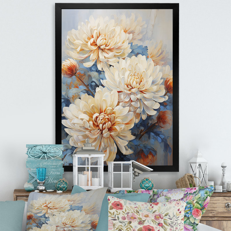 Garden Bliss Mums dans des couleurs douces, H 40 po x l 30 po x P 1,5 po, Cadre simple noir