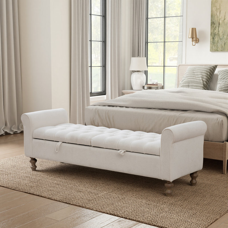 Banc de rangement de chambre moderne avec accoudoirs l 65,8 po, Beige