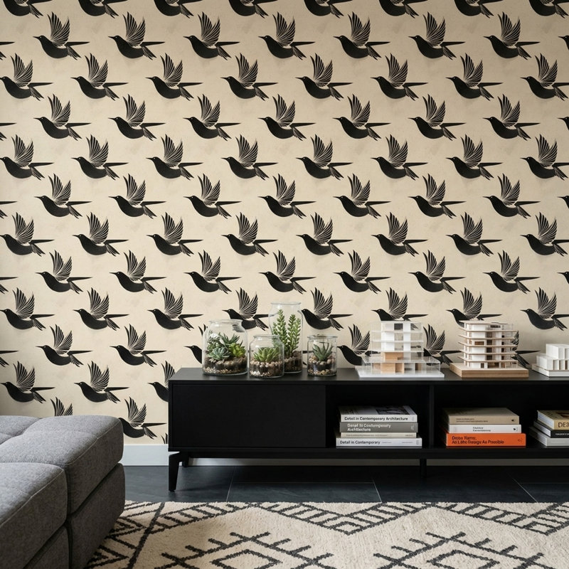 Rouleau de papier peint à motif d'hirondelle, Non tissé, non collé