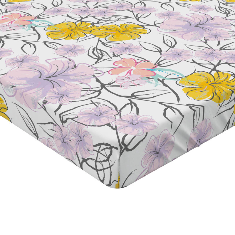 Drap-housse à motif floral Ambesonne, Moutarde, lavande, gris / floral, Drap-housse très grand californien