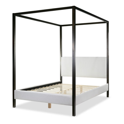Beecher White Boucle Canopy Bed with Iron Frame by Latitude Run