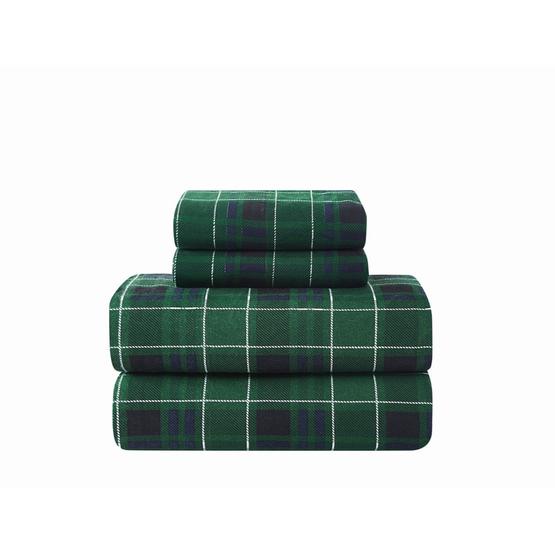 Truly Soft Tartan Plaid Flannel Sheet Set, King Sheet Set with 2 Pillowcases