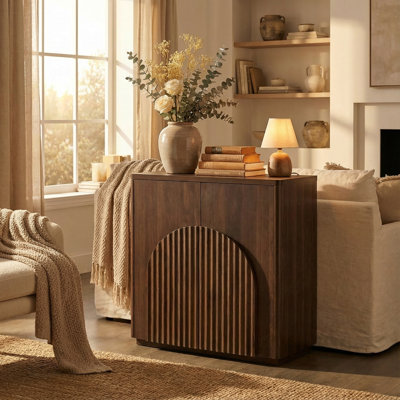  32'' Curved Sideboard Buffet Cabinet With Symmetrical Arch Doors for Living Room Accent, Bar, Kitchen