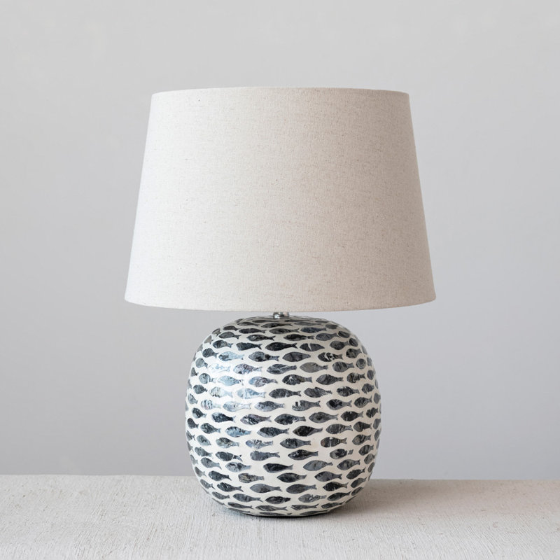 Benino Coastal Capiz and Rayon from Bamboo Table Lamp with Fish Design