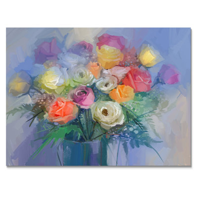 «Grunge Pastel Flower Bouquet», reproduction sur toile flottante