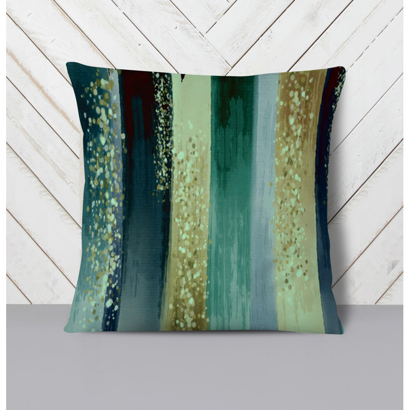 Throw Pillow With Insert, 16"H x 16"W, Green Striped 1