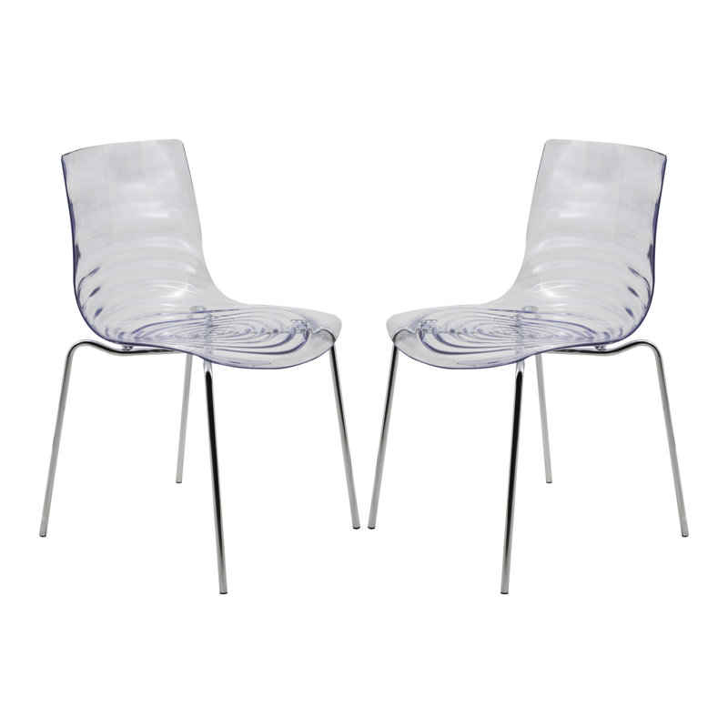 Minelli Dining Side Chair with Water Ripple Design and Chrome Legs, Clear