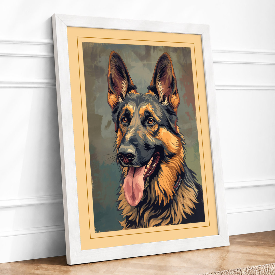 German Shepherd Portrait Realistic - Framed Print