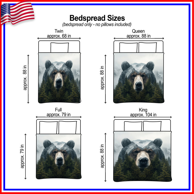 Bear Mountain Illusion Quilted Bedspread All Sizes, King