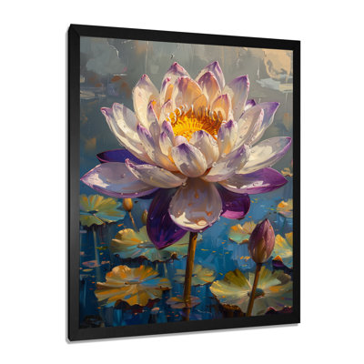 Purple Grey Lotus Pond Bloom I - Lotus Wall Art Living Room