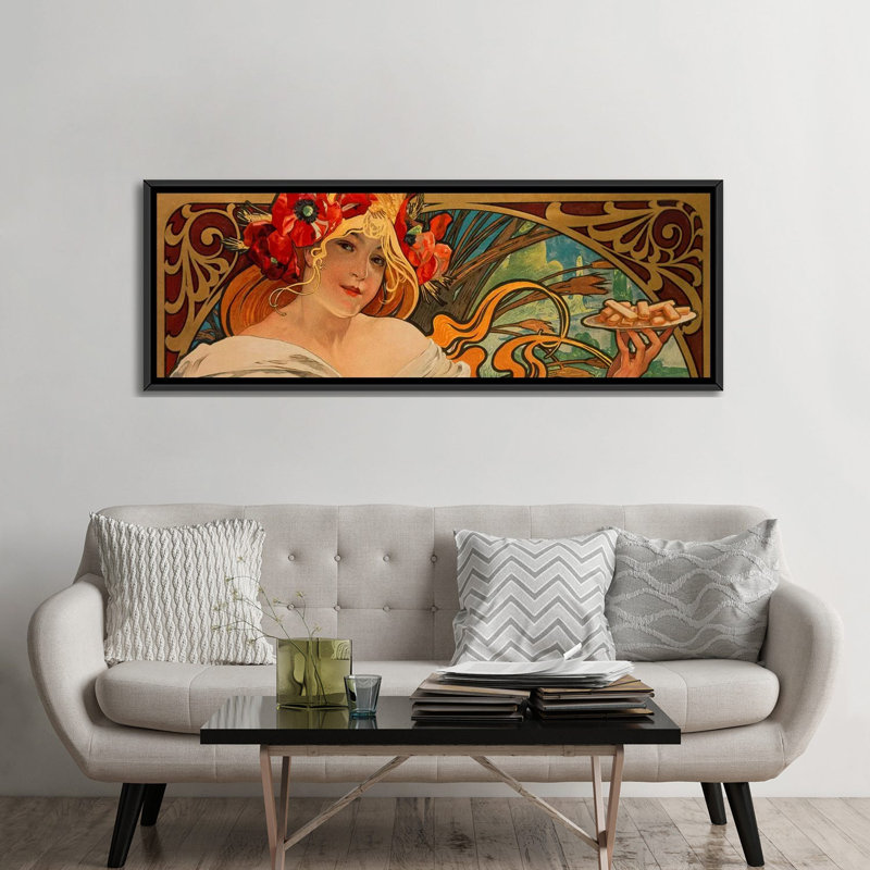 «Biscuits Lefevre Utile» par Alphonse Mucha - reproduction panoramique sur toile tendue, H 12 po x l 36 po x P 1,5 po