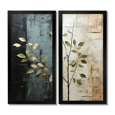«Slate Elm Harmony Leaves», ensemble de 2 reproductions d'art sur toile à motif floral gris sur toile