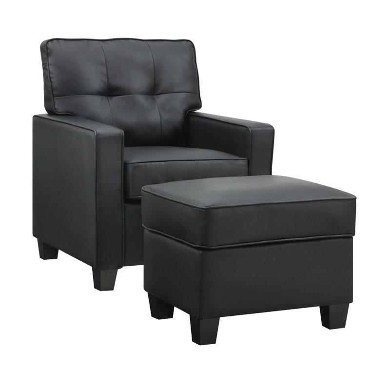 Faux Leather Ottoman, Black