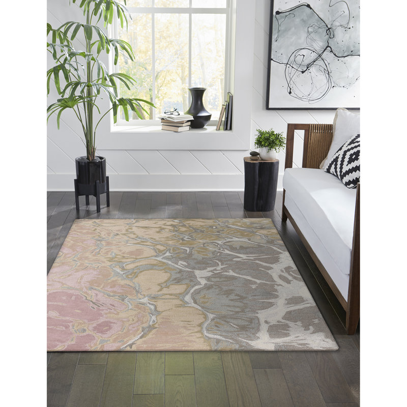 Handmade Tufted Wool Blush Rug, Rectangle 7 pi 6 po x 9 pi 6 po